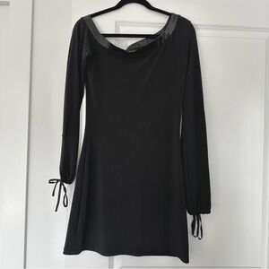 Guess Jeans Authentic (M) Y2K Black Bardot Shoulder Mini Dress- Satin Trim, LBD